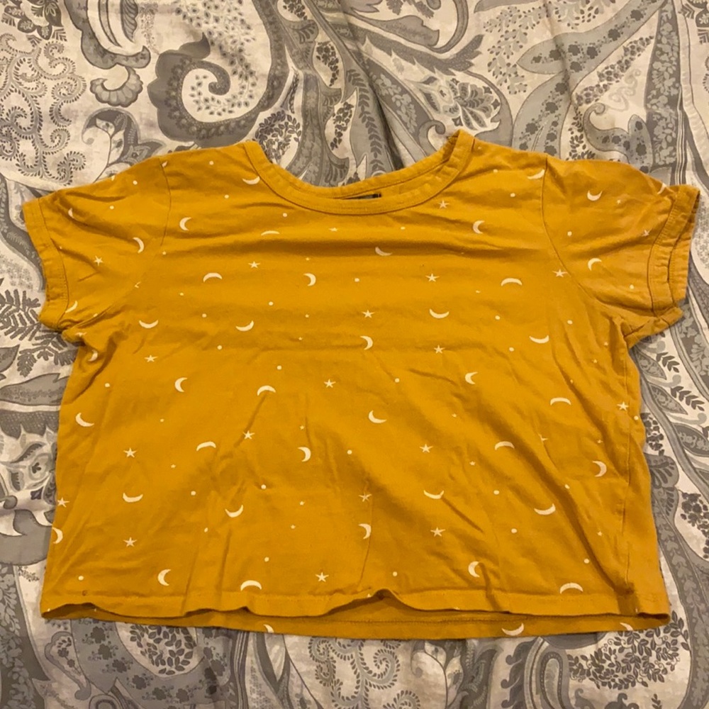 Yellow crop top with moons and stars